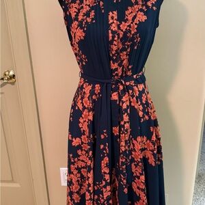 Nanette Lepore Navy and Coral Floral Midi Dress